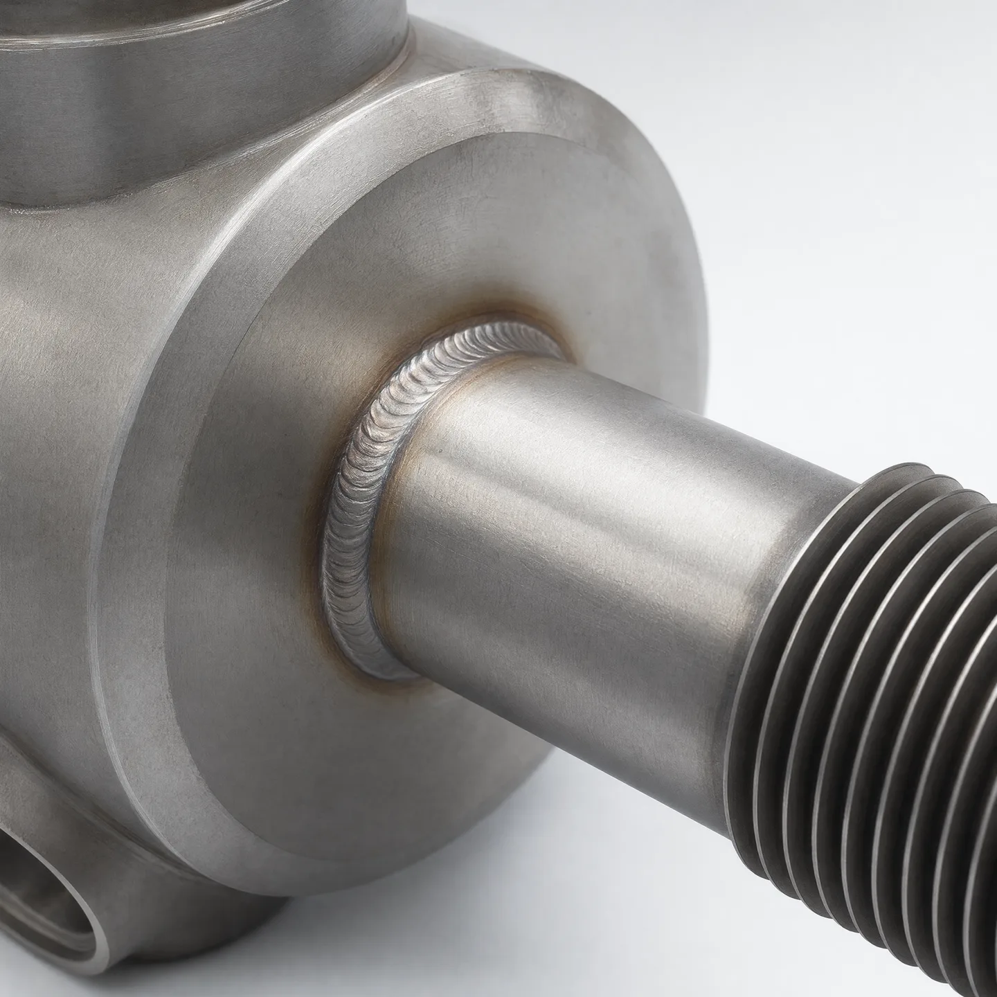 Clean weld joint at an exchanger connection beside a finned tube