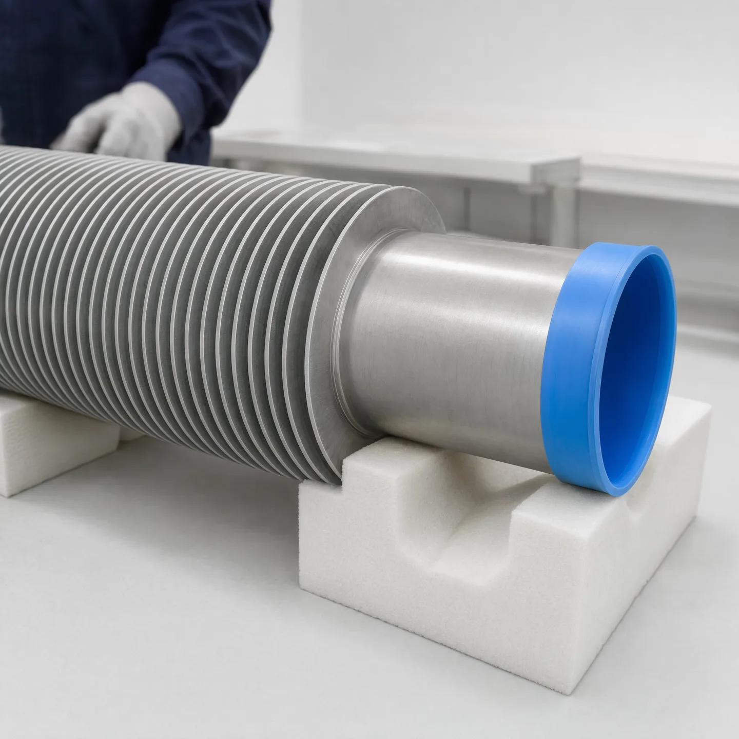 Illustrative fin termination and short bare tube end prepared for integration