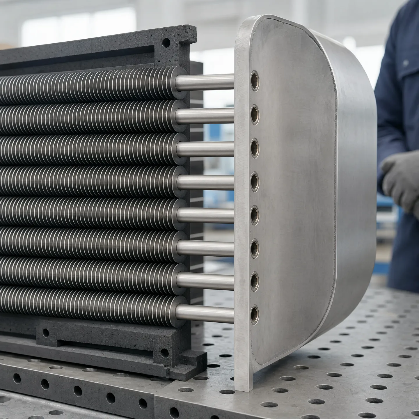 Illustrative continuous tube ends entering a single header chamber