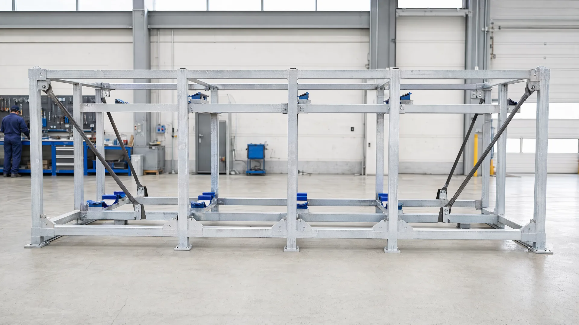 Illustrative welded exchanger frame prepared before bundle insertion