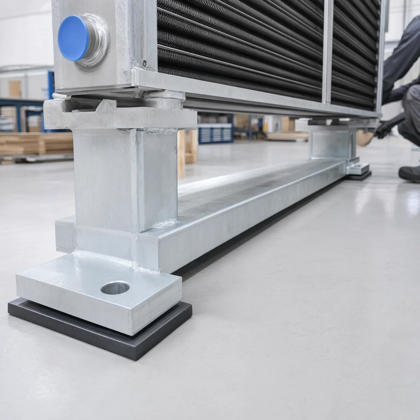Illustrative exchanger base and mounting interface viewed from a low angle